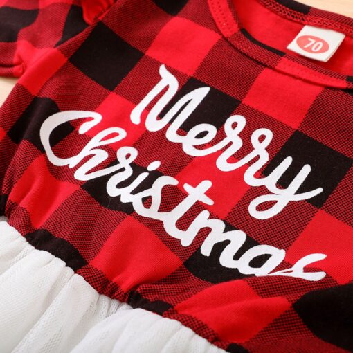 Christmas Letter Plaid Print Tulle Dress+headband Outfits Toddler Baby Girl Clothes Set My First Christmas Baby Girl Outfit