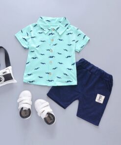 2020 New Baby Shirt Clothing Set Boys Girls Cute Summer Casual Wear Set Cartoon Mustache Top Denim Set Children's Clothes 1-4 Ye