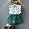 2020 New Summer Girls Green Cute Sleeveless Children's Floral Children's Clothing Girls Tops + Shorts 2 Sets Of Free Shipping
