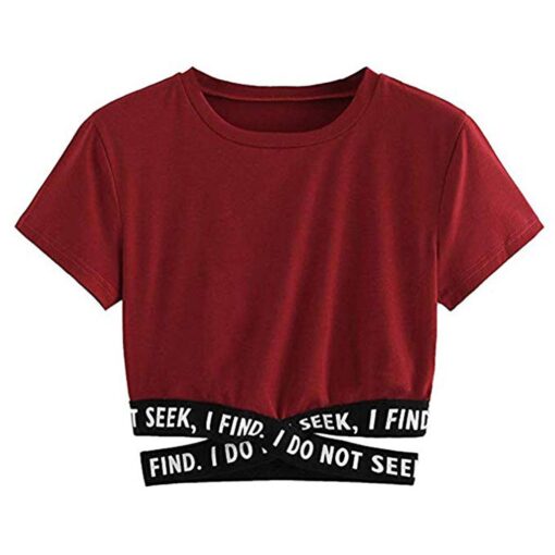 Summer Crop Top Women Top Solid Color Bandage Ladies Tshirt Womens Clothing Fashion Women Cropped T-shirt Casual Girls Shirts