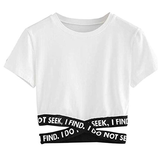 Summer Crop Top Women Top Solid Color Bandage Ladies Tshirt Womens Clothing Fashion Women Cropped T-shirt Casual Girls Shirts
