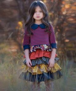 2020 INS Girls Spring and Autum Dress Kids Flower Pastoral Style Striped Long-sleeved Dresses England Cute Princess for Children