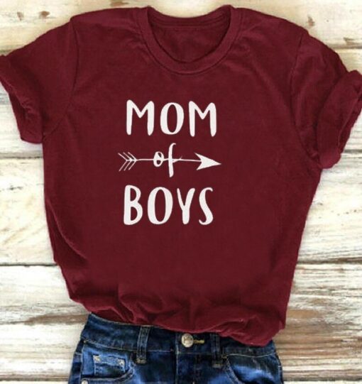 MOM OF BOYS Letter Print T Shirt Women Short Sleeve O Neck Loose Tshirt 2020 Summer Women Causal Tee Shirt Tops Mujer