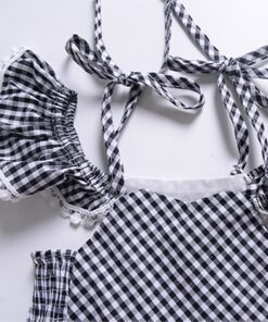 EACHIN Girls Dresses Fashion Baby Kids Girl Short Sleeve Off Shoulder A-Line Plaid Princess Dress Children Casual Beach Dresses