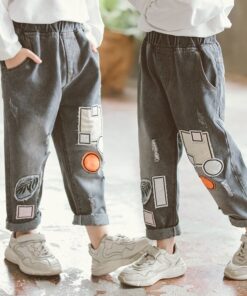 High Quality Color Paint Kids Jeans For Girls Boys Letter Jeans For Boys Girls Autumn Children's Clothing Kids Jeans