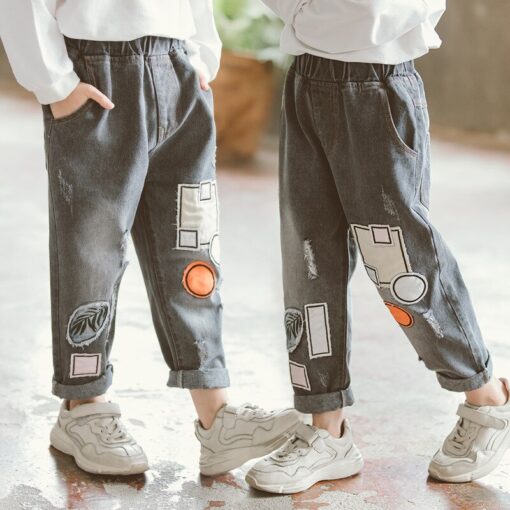 High Quality Color Paint Kids Jeans For Girls Boys Letter Jeans For Boys Girls Autumn Children's Clothing Kids Jeans
