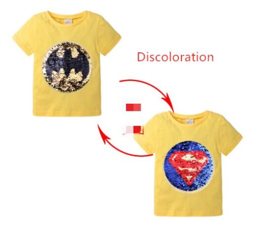 Changing Color and Pattern Switchable Sequins Boys TShirts Kid Fashion Marvel Hero T Shirt Children Top Clothes Summer