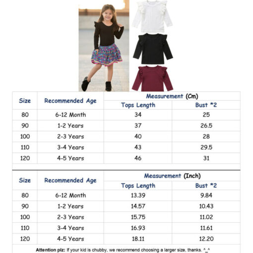 1-5Y Toddler Kids Baby Girls Lace Casual Long Sleeve T-shirt Tee Tops Blouse Clothes Black White Red 3 Colors