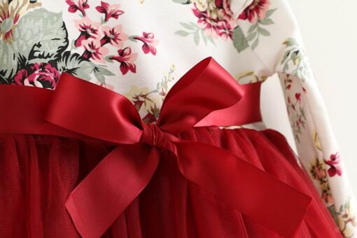 Girls Dress Floral Christmas Dress Girl Long Sleeve Fluffy Tutu Princess Dress Children Clothing E504779