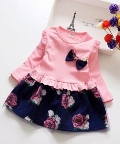 Spring Autumn Toddler Girl Dress Cotton Long Sleeve Toddler Dress Floral Bow Kids Dresses for Girls Fashion Girls Clothing