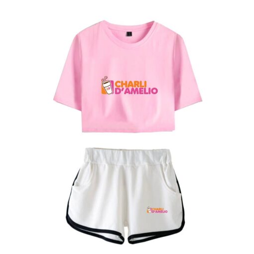 New Charli DAmelio Ice Coffee Splatter Women Two Piece Set Shorts+lovely T-shirt Sexy charli damelio merch Sport suit Girl