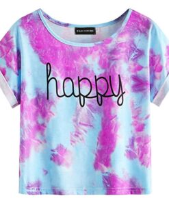 Tie Dye T-Shirts Tops Kids Casual Girls Happy Letter Printed Children tshirt 2020 Summer tshirt for woman Short Sleeve Tees
