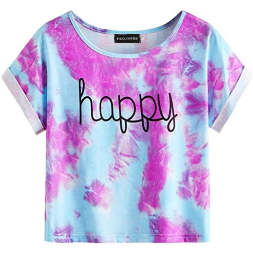 Tie Dye T-Shirts Tops Kids Casual Girls Happy Letter Printed Children tshirt 2020 Summer tshirt for woman Short Sleeve Tees