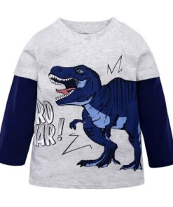 New Baby Boy T-Shirt Children's Clothes Cartoon Boy Dinosaur Long Sleeve T-shirt Spring and Autumn New Print Coat 2-7 Years Old