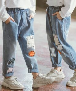 High Quality Color Paint Kids Jeans For Girls Boys Letter Jeans For Boys Girls Autumn Children's Clothing Kids Jeans