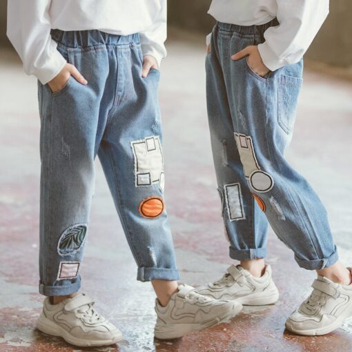 High Quality Color Paint Kids Jeans For Girls Boys Letter Jeans For Boys Girls Autumn Children's Clothing Kids Jeans