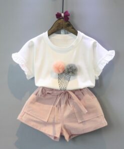 2020 New Summer Girls Green Cute Sleeveless Children's Floral Children's Clothing Girls Tops + Shorts 2 Sets Of Free Shipping