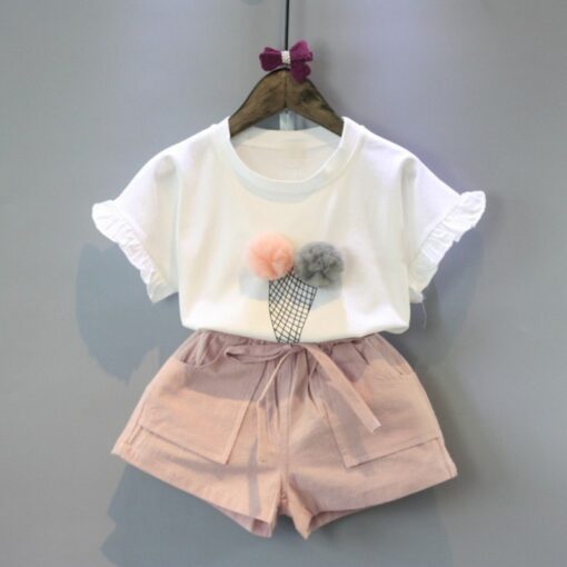 2020 New Summer Girls Green Cute Sleeveless Children's Floral Children's Clothing Girls Tops + Shorts 2 Sets Of Free Shipping