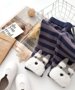 Tonytaobaby Autumn and Winter New Boys and Girls Thick Stripe Three-dimensional Animal Bottomed Knitted Pants
