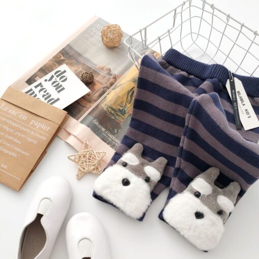 Tonytaobaby Autumn and Winter New Boys and Girls Thick Stripe Three-dimensional Animal Bottomed Knitted Pants