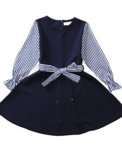 Bear Leader School New Girls Clothing Dress Baby Casual Dress Kids Patchwork Fall Clothes Children Long Sleeve Dress Blue White