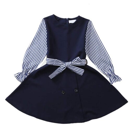 Bear Leader School New Girls Clothing Dress Baby Casual Dress Kids Patchwork Fall Clothes Children Long Sleeve Dress Blue White