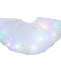 Women Girls Kids Neon LED Tutu Skirt Party Stage Dance Wear Pleated Layered Tulle Light Up Short Dress for 3-12 years old