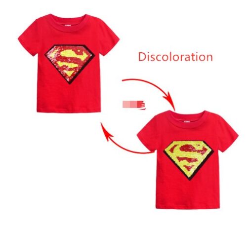 Changing Color and Pattern Switchable Sequins Boys TShirts Kid Fashion Marvel Hero T Shirt Children Top Clothes Summer