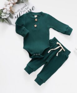 Infant Newborn Baby Girls Boys Spring Autumn Ribbed Solid Clothes Sets Long Sleeve Bodysuits + Elastic Pants 2PCs Solid Outfits
