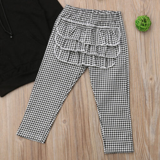 1-6Y Autumn Winter Lovely Toddler Baby Girls Clothes Sets 3PCS 3D Ears Hooded Pullover Black Tops+Ruffles Plaid Pants+Headband