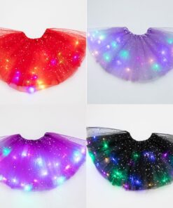 Women Girls Kids Neon LED Tutu Skirt Party Stage Dance Wear Pleated Layered Tulle Light Up Short Dress for 3-12 years old