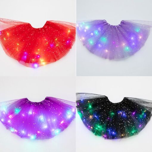 Women Girls Kids Neon LED Tutu Skirt Party Stage Dance Wear Pleated Layered Tulle Light Up Short Dress for 3-12 years old