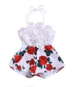 Pudcoco Summer Newborn Baby Girl Clothes Sleeveless Lace Flower Print Strap Romper Jumpsuit One-Piece Outfit Summer Clothes