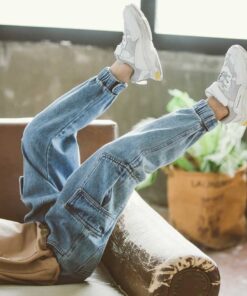 New Jeans For Boys Solid Jeans Pants For Boys Velcro Cargo Pants Kids Jeans Boy Spring Autumn Casual Teenage Clothes For Boys