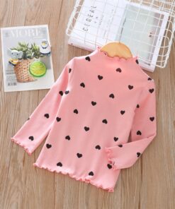 Children Long Sleeves Bottoming Shirt T-Shirt Newborn Infant Kawaii Heart-Shaped High Collar Clothing Toddler Winter Warm Tops