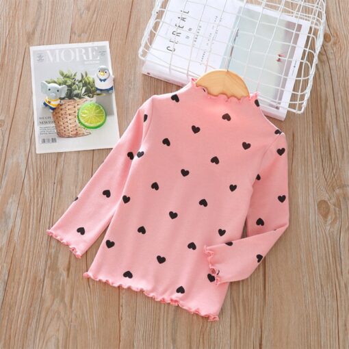 Children Long Sleeves Bottoming Shirt T-Shirt Newborn Infant Kawaii Heart-Shaped High Collar Clothing Toddler Winter Warm Tops