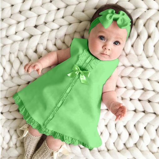 Newborn Baby Girl Dress Sleeveless Casual Maxi Bow Dress+Headband Set outfit Bowknot Ruffle Red Clothes Baby Summer Dress