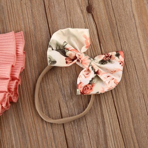 2020 0-24M Baby Hot Summer Clothing Newborn Baby Girl Ruffled Ribbed Bodysuit Floral Shorts Headband 3Pcs Sets Infant Outfits