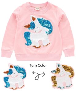 Autumn Girls Sweatshirt Unicorn Sequined Children T-shirt Cotton Long Sleeve Kids Tops Tees Fashion Girls Clothing