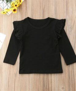 1-5Y Toddler Kids Baby Girls Lace Casual Long Sleeve T-shirt Tee Tops Blouse Clothes Black White Red 3 Colors
