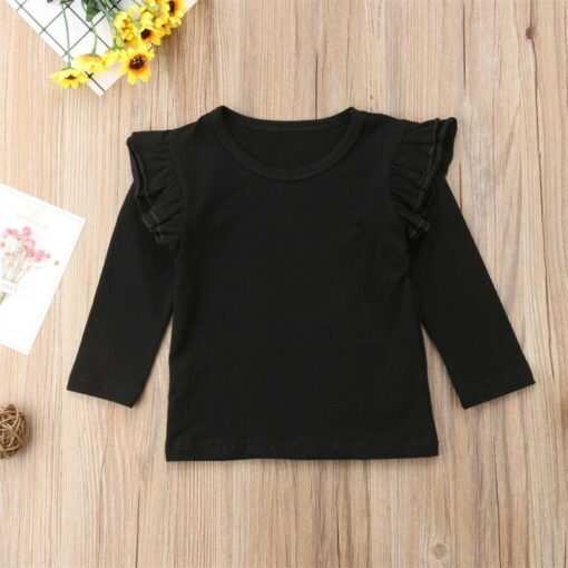 1-5Y Toddler Kids Baby Girls Lace Casual Long Sleeve T-shirt Tee Tops Blouse Clothes Black White Red 3 Colors