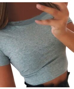 #H30 Solid Color Skinny T Shirt Women Short Sleeve O Neck Casual T-Shirt For Young Girls Gym Sports Crop Top Harajuku Tee Shirt