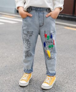 High Quality Color Paint Kids Jeans For Girls Boys Letter Jeans For Boys Girls Autumn Children's Clothing Kids Jeans
