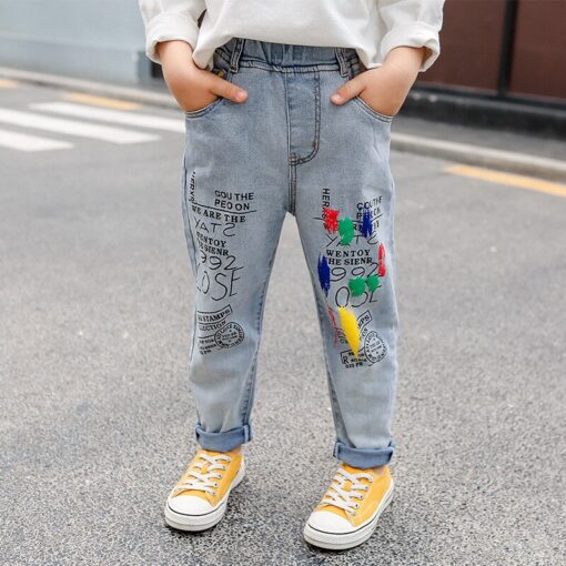 High Quality Color Paint Kids Jeans For Girls Boys Letter Jeans For Boys Girls Autumn Children's Clothing Kids Jeans