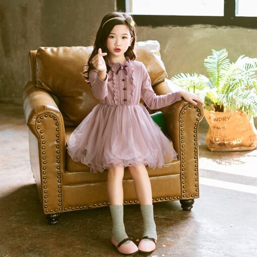 Bear Leader School New Girls Clothing Dress Baby Casual Dress Kids Patchwork Fall Clothes Children Long Sleeve Dress Blue White