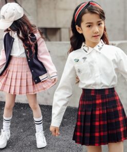 Kids vintage pleated skirt for girl plaid cotton skirts school clothes spring autumn teenager girl skirt children clothing 3-14Y
