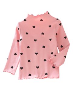 Children Long Sleeves Bottoming Shirt T-Shirt Newborn Infant Kawaii Heart-Shaped High Collar Clothing Toddler Winter Warm Tops