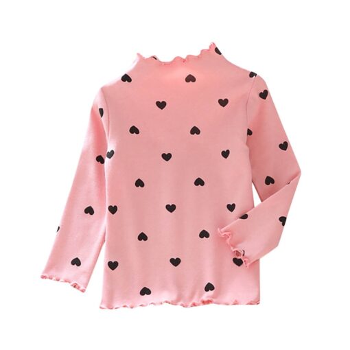 Children Long Sleeves Bottoming Shirt T-Shirt Newborn Infant Kawaii Heart-Shaped High Collar Clothing Toddler Winter Warm Tops