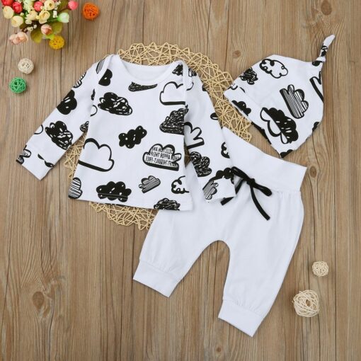 Newborn Cloud Print T Shirt Tops+pants Outfits Set Clothes Infant Girl Boy Baby Kleding Baby Outfits Neugeborene Kleidung