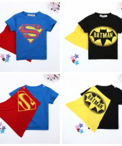 2020 Kids Boys T-shirt Tops with Cape Superman Batman Children summer Short Sleeve t-shirt Tee tops Baby Boys Clothes custume